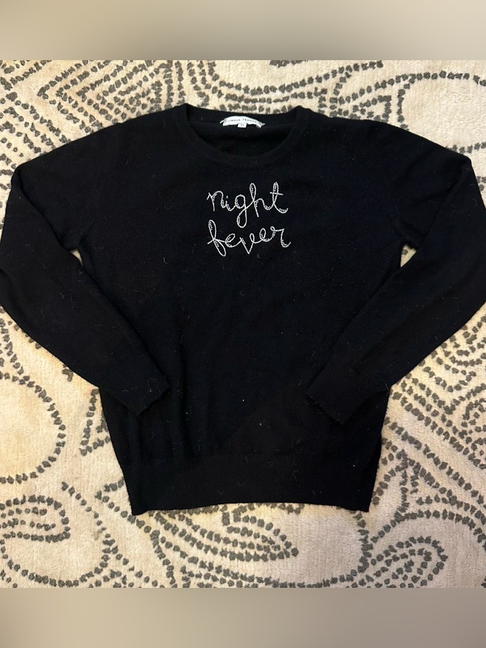 Night Fever Black Embroidered Crewneck Sweater